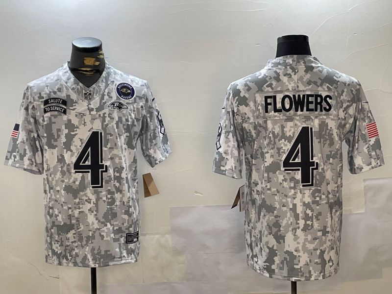Men Baltimore Ravens #4 Flowers Nike Arctic Camo 2024 Salute to Service Limited NFL Jersey style 1->baltimore ravens->NFL Jersey